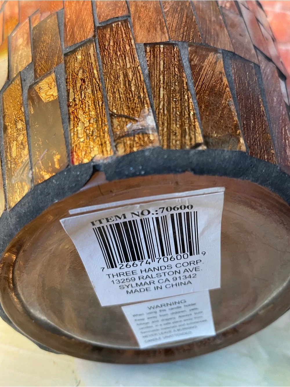 Vintage Three Hands Corp Large Gold Mosaic Statement Urn Vase